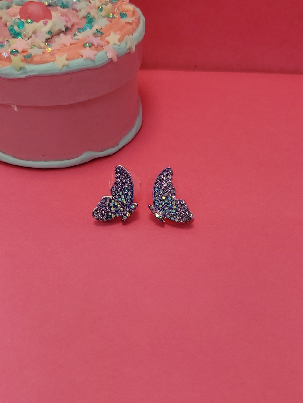 Betsey Johnson Purple Crystal Butterfly Stud Earrings